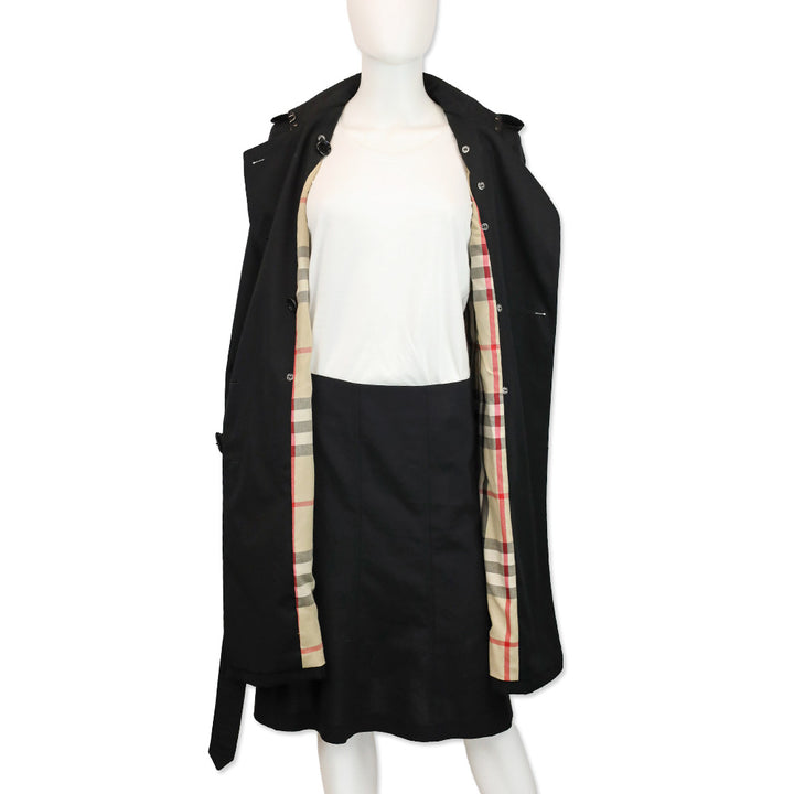Burberry Black Cotton Blend Mid-length Trench Coat