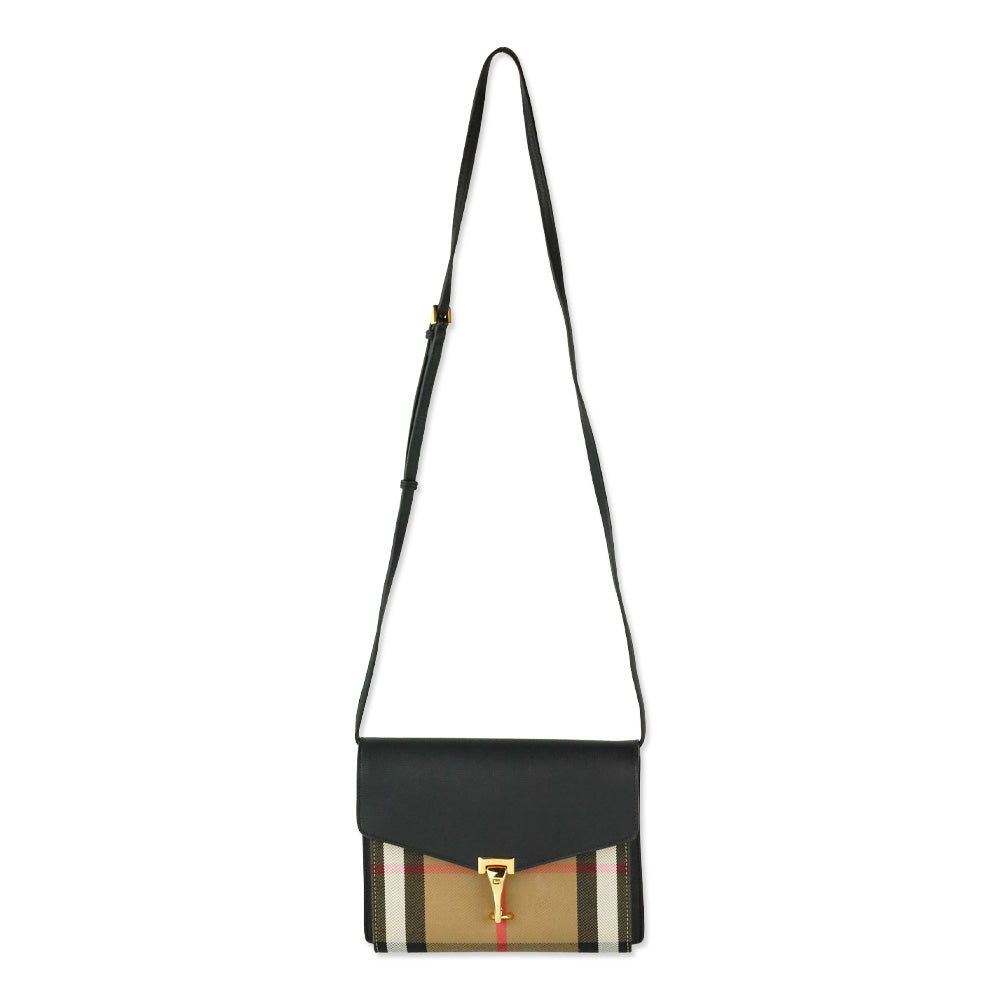 Burberry Black Derby Calfskin House Check Macken Crossbody