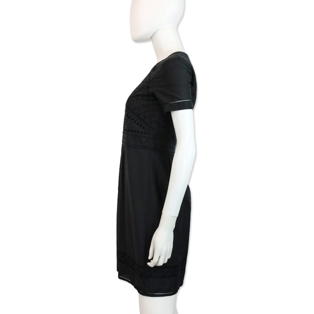 Burberry Black Eyelet Short Sleeve Midi Dress