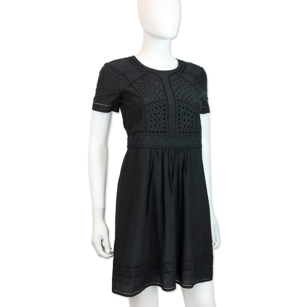 Burberry Black Eyelet Short Sleeve Midi Dress