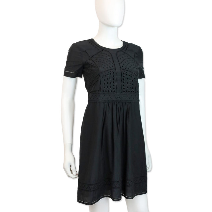 Burberry Black Eyelet Short Sleeve Midi Dress
