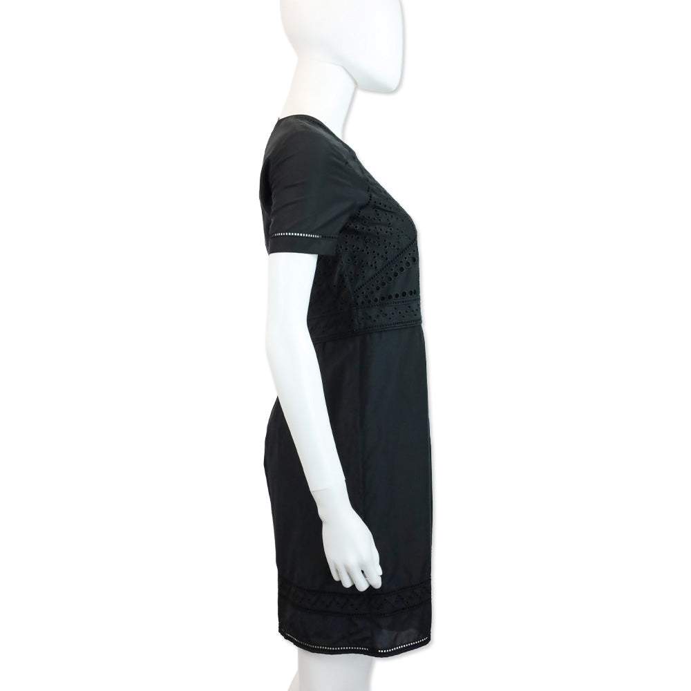 Burberry Black Eyelet Short Sleeve Midi Dress