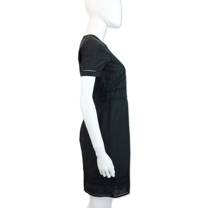 Burberry Black Eyelet Short Sleeve Midi Dress