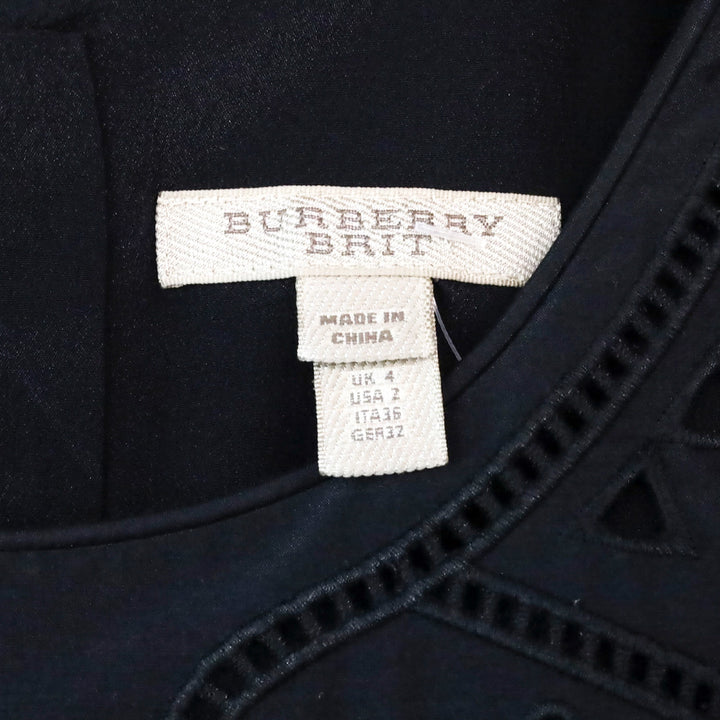 Burberry Black Eyelet Short Sleeve Midi Dress