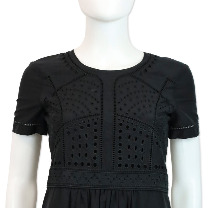 Burberry Black Eyelet Short Sleeve Midi Dress