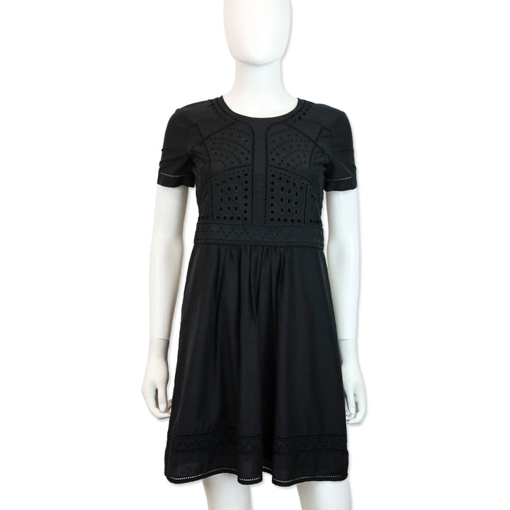 Burberry Black Eyelet Short Sleeve Midi Dress