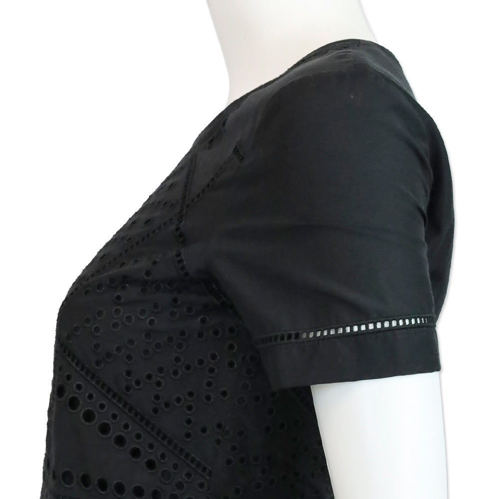 Burberry Black Eyelet Short Sleeve Midi Dress