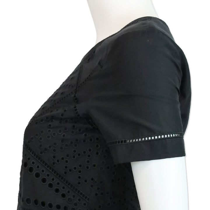 Burberry Black Eyelet Short Sleeve Midi Dress