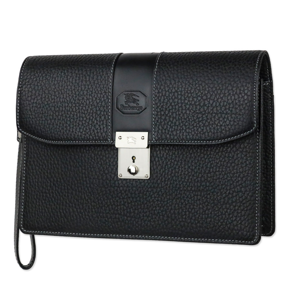 Burberry Black Grained Leather Portfolio Wristlet