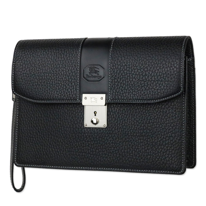 Burberry Black Grained Leather Portfolio Wristlet