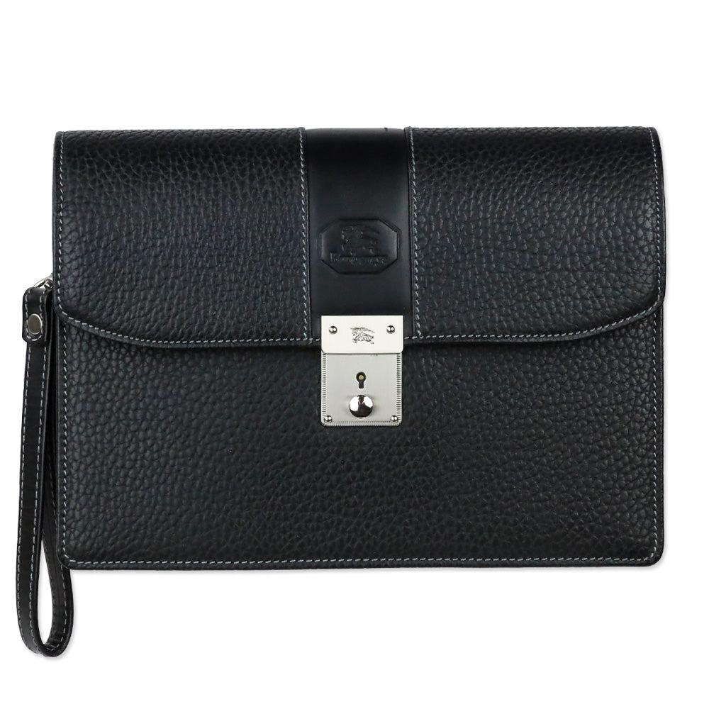 Burberry Black Grained Leather Portfolio Wristlet