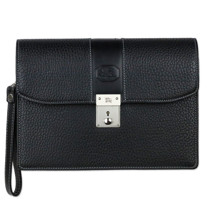 Burberry Black Grained Leather Portfolio Wristlet