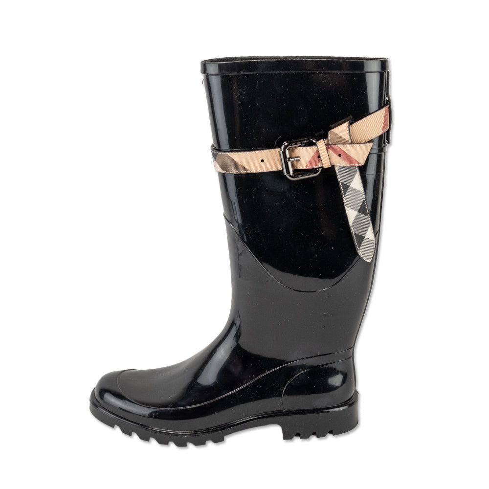 Burberry Black Kenyon Nova Check Belt Rain Boots