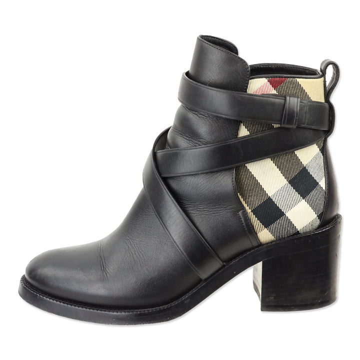 Burberry Black Leather Archive House Check Ankle Boot
