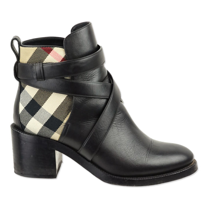 Burberry Black Leather Archive House Check Ankle Boot