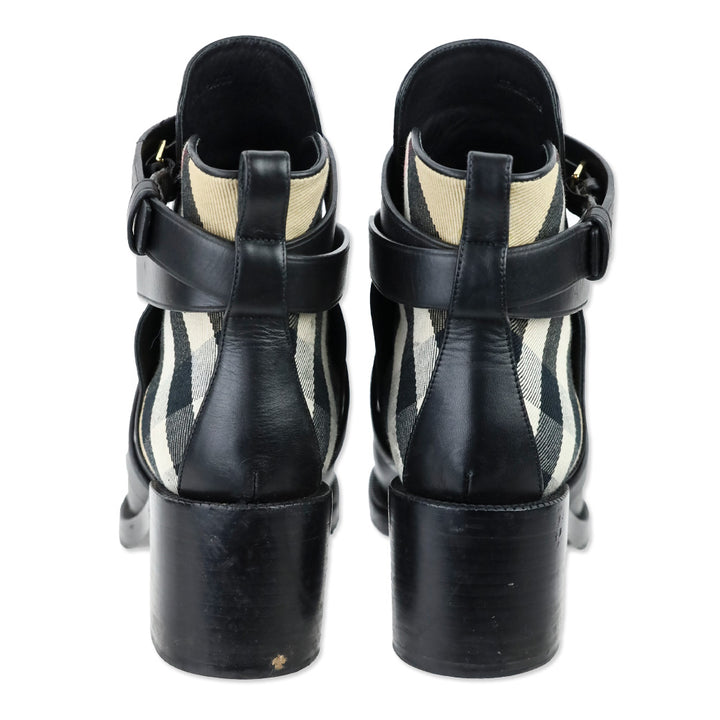 Burberry Black Leather Archive House Check Ankle Boot