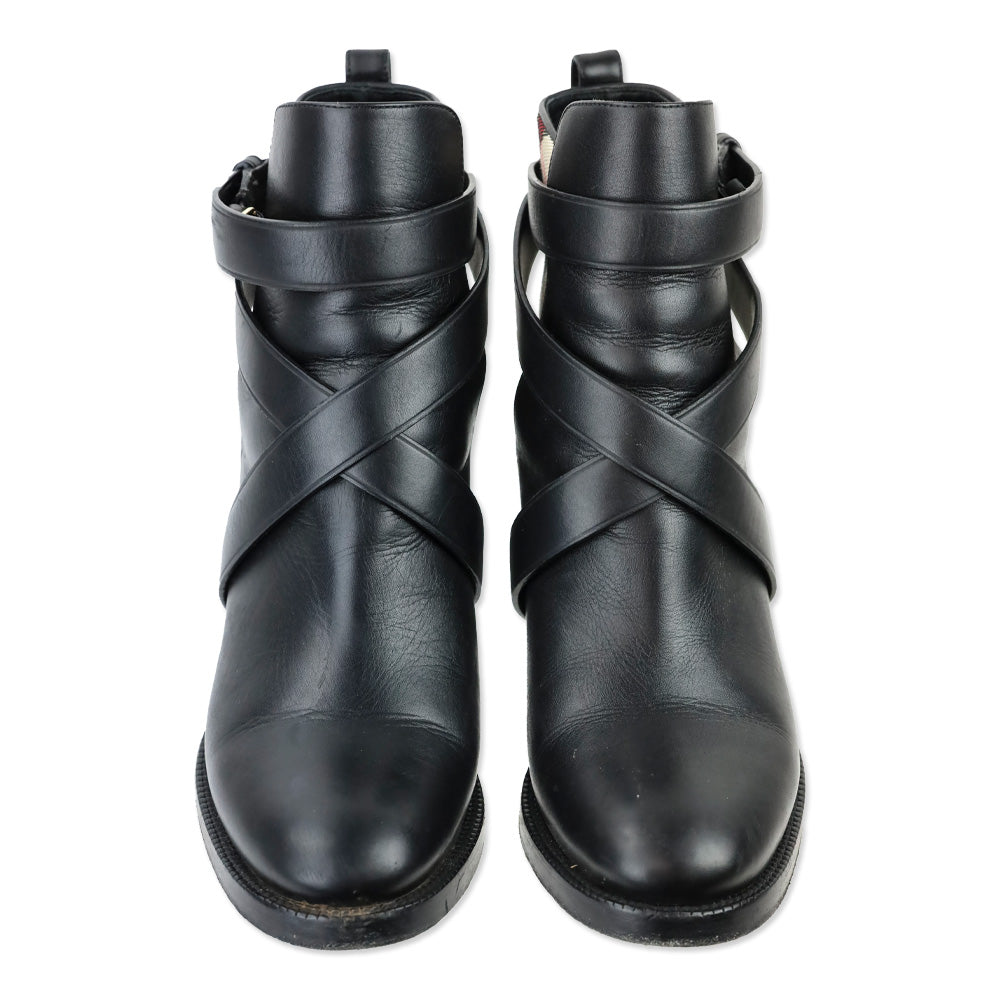 Burberry Black Leather Archive House Check Ankle Boot