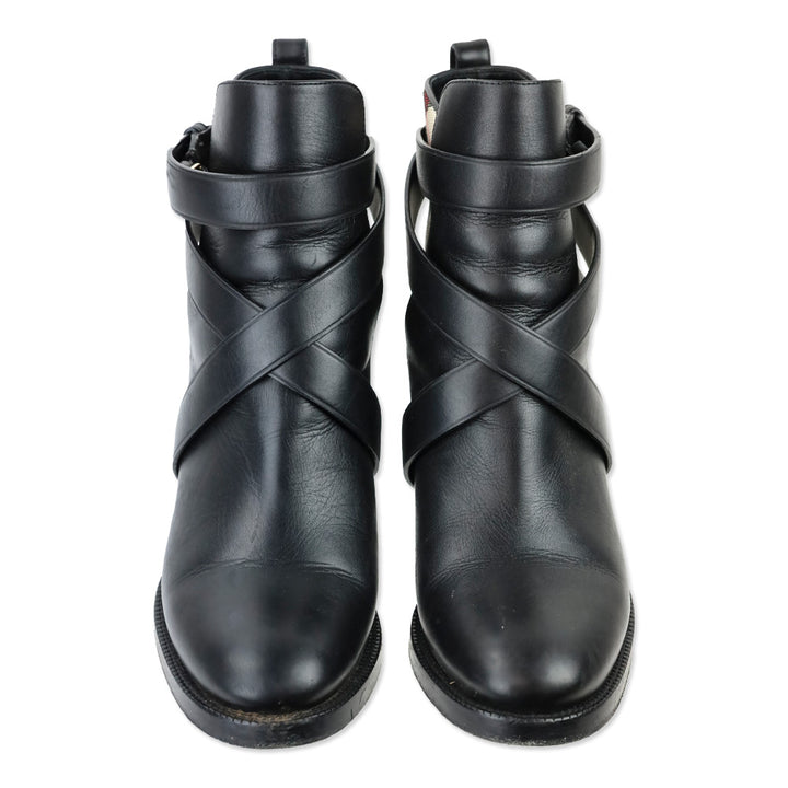 Burberry Black Leather Archive House Check Ankle Boot