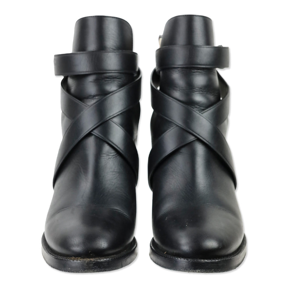 Burberry Black Leather Archive House Check Ankle Boot