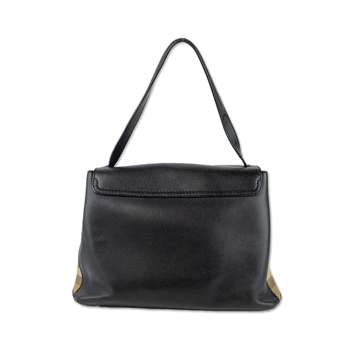 Burberry Black Leather Top Handle with Nova Check Canvas Sides