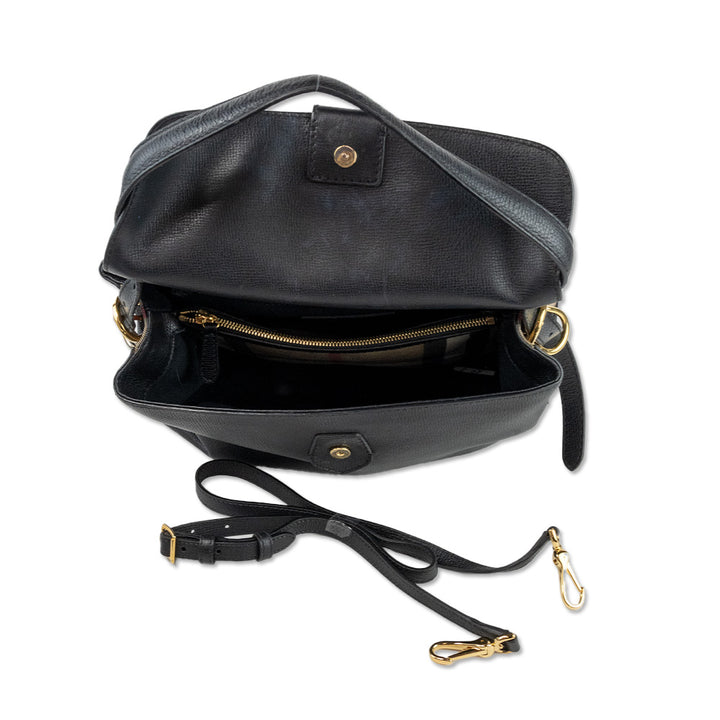 Burberry Black Leather Top Handle with Nova Check Canvas Sides