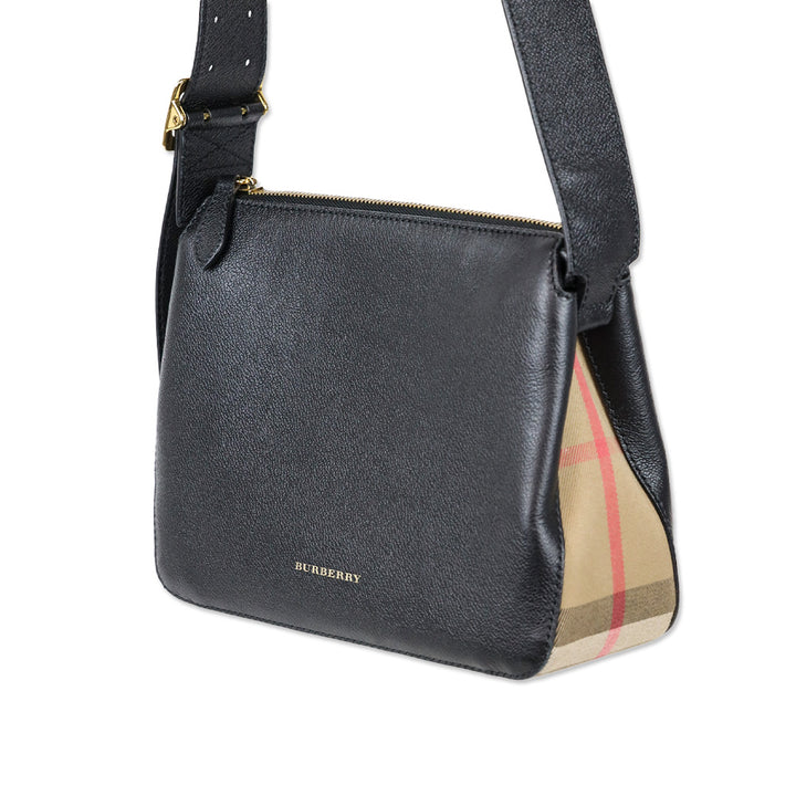 Burberry Black Leather/Nova Check Canvas Shoulder Bag