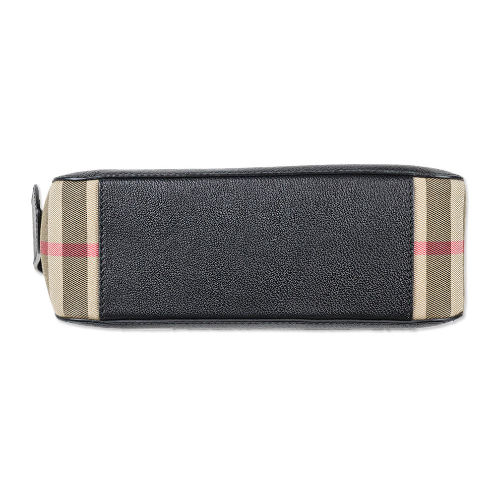 Burberry Black Leather/Nova Check Canvas Shoulder Bag
