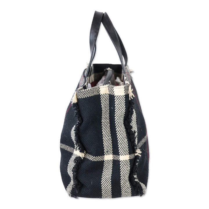 Burberry Black Nova Check Wool Fringe Top Handle Tote Bag