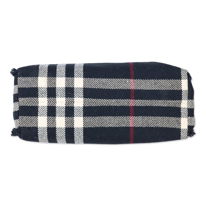 Burberry Black Nova Check Wool Fringe Top Handle Tote Bag