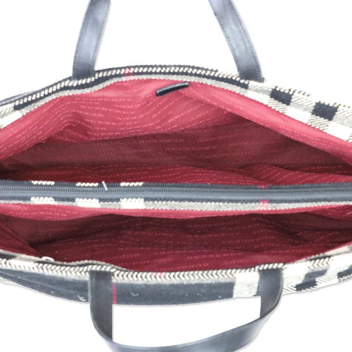 Burberry Black Nova Check Wool Fringe Top Handle Tote Bag