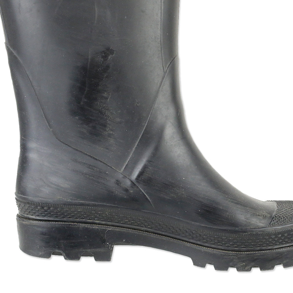 Burberry Black Rubber Rain Boot with Check Knit Trim