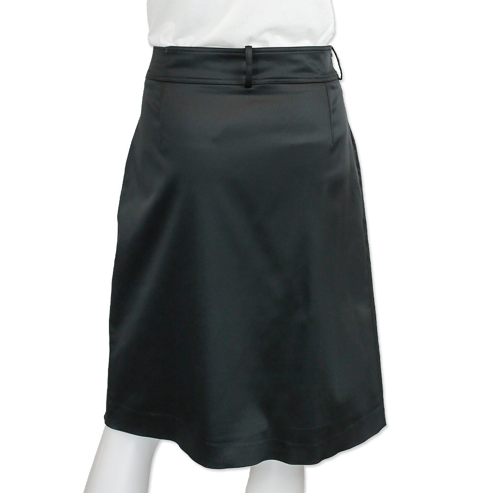 Burberry Black Satin Pleated Midi Skirt