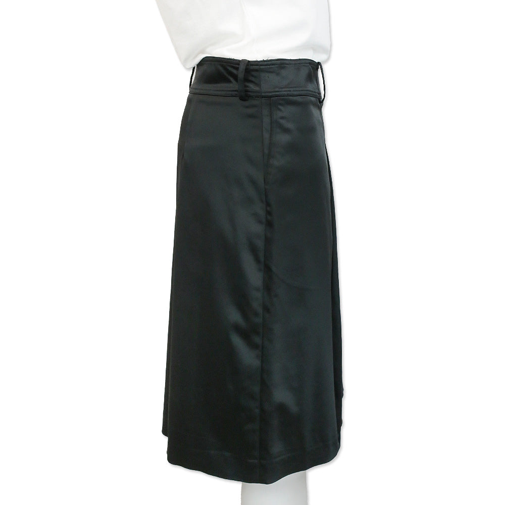 Burberry Black Satin Pleated Midi Skirt