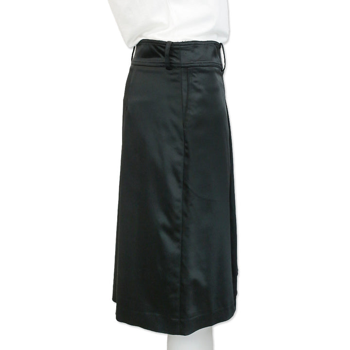 Burberry Black Satin Pleated Midi Skirt