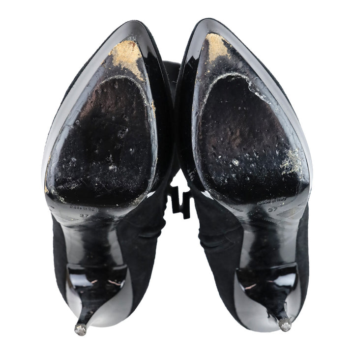 Burberry Black Suede Pointed Toe Platform Knee High Boot