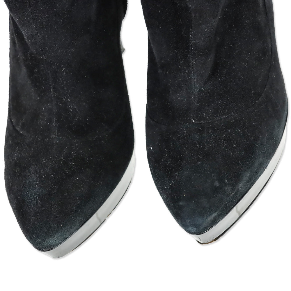 Burberry Black Suede Pointed Toe Platform Knee High Boot