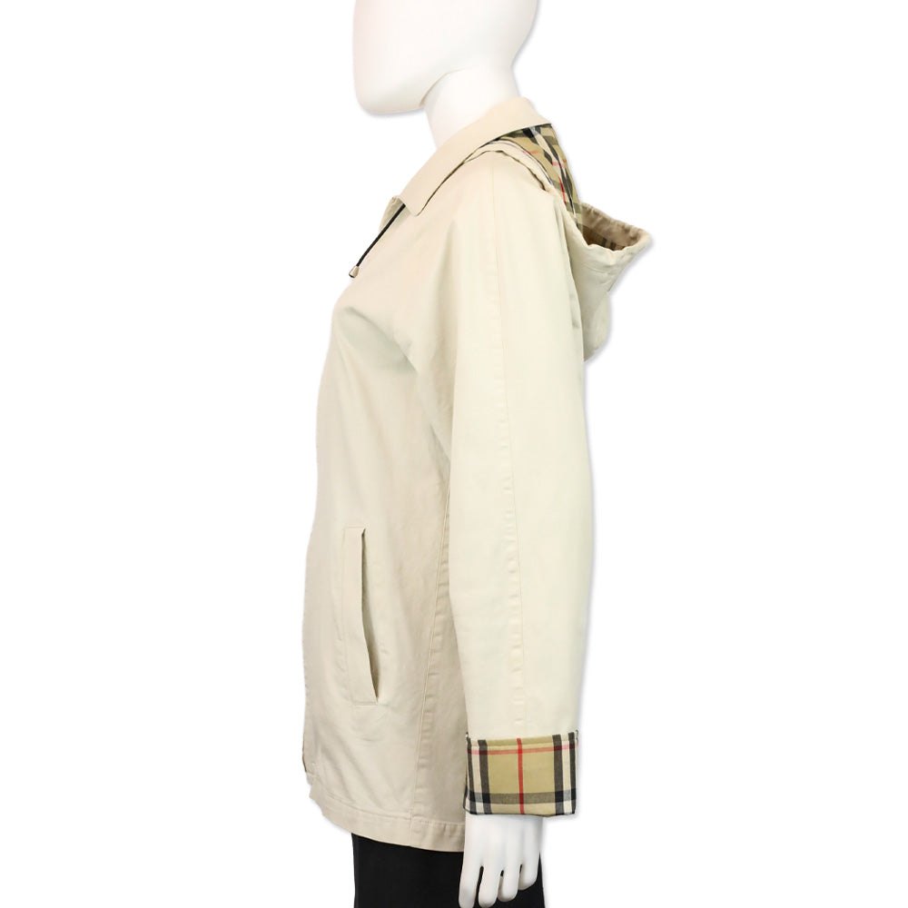 Burberry Blue Label Beige House Check Cuffed Zip Up Hooded Jacket