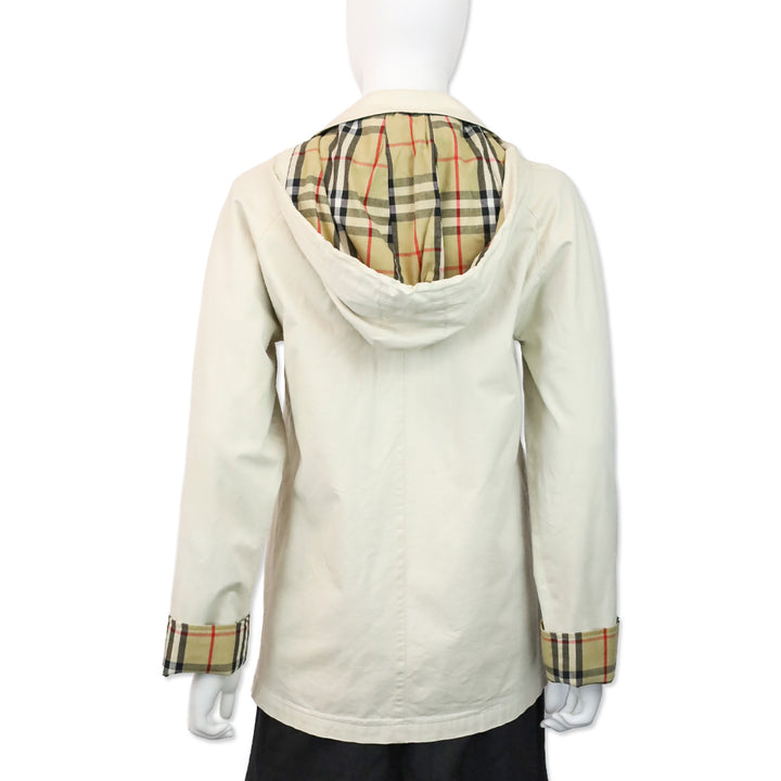 Burberry Blue Label Beige House Check Cuffed Zip Up Hooded Jacket