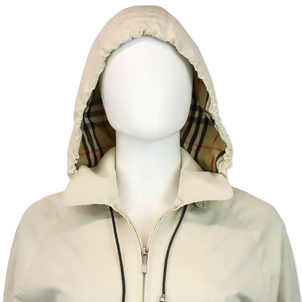 Burberry Blue Label Beige House Check Cuffed Zip Up Hooded Jacket