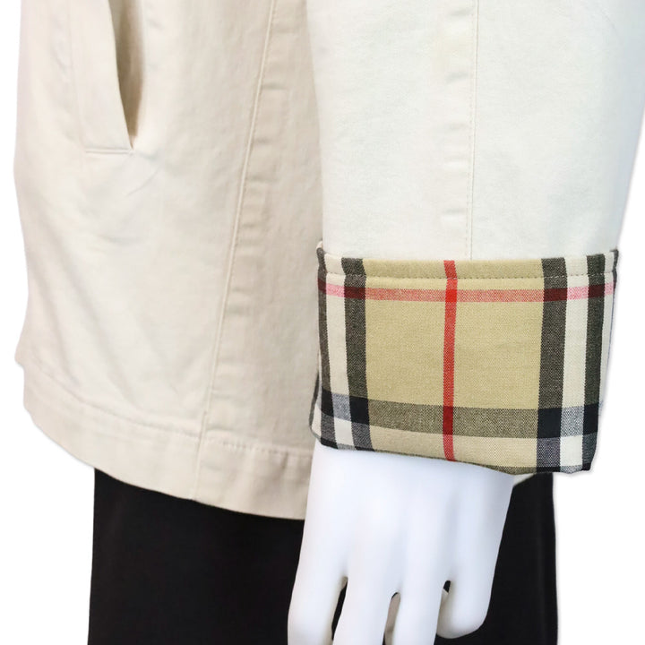 Burberry Blue Label Beige House Check Cuffed Zip Up Hooded Jacket