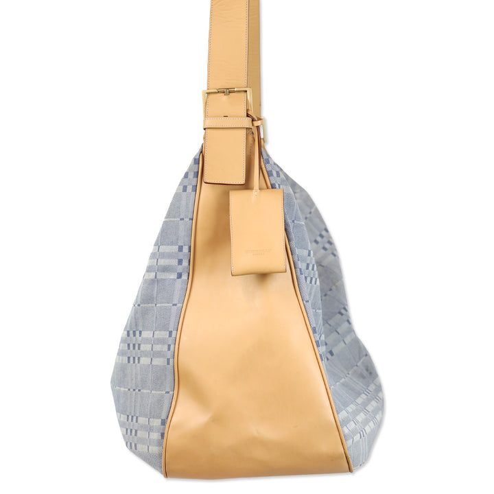 Burberry Blue Nova Check Canvas Extra Large Hobo Bag