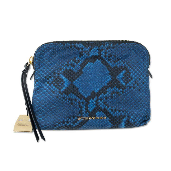 Burberry Blue Snake Skin Printed Nylon Large Pouch