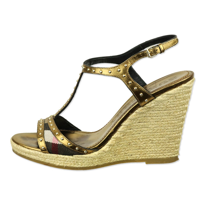 Burberry Bridle Housecheck Studded Laleham 100 Espadrille Wedge Sandal