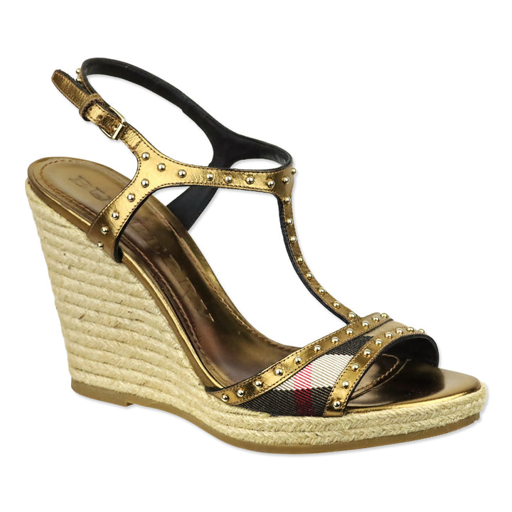Burberry Bridle Housecheck Studded Laleham 100 Espadrille Wedge Sandal