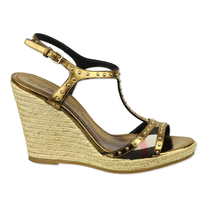 Burberry Bridle Housecheck Studded Laleham 100 Espadrille Wedge Sandal
