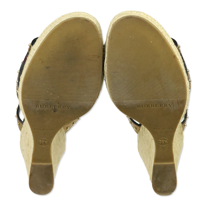 Burberry Bridle Housecheck Studded Laleham 100 Espadrille Wedge Sandal