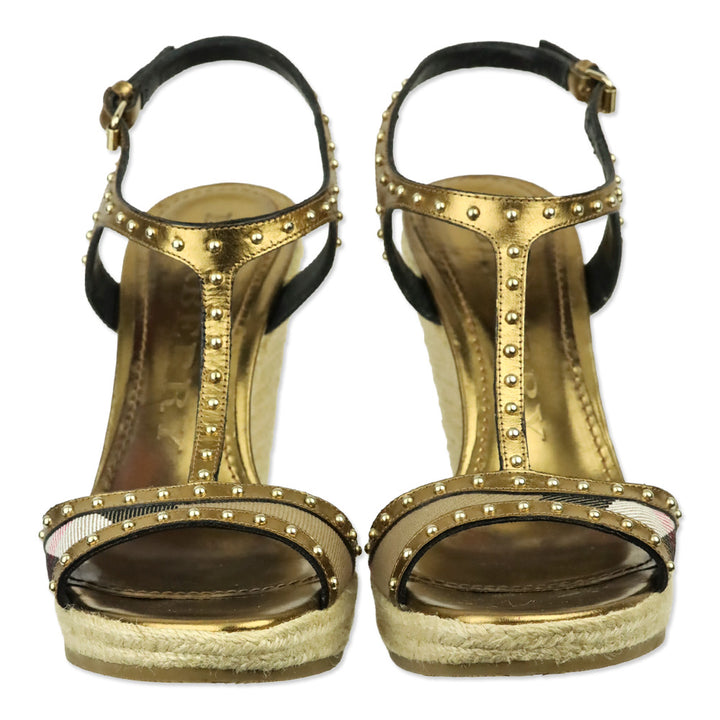 Burberry Bridle Housecheck Studded Laleham 100 Espadrille Wedge Sandal