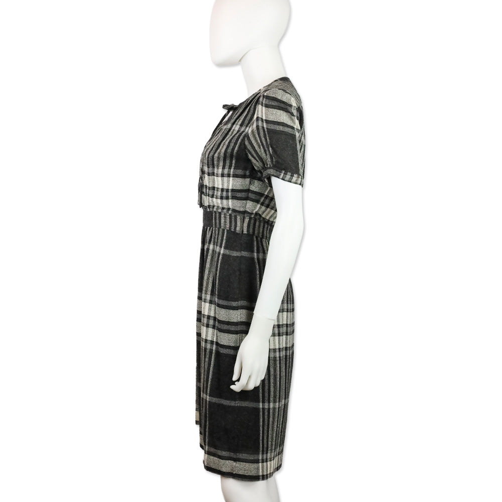 Burberry Brit Black Check Crepe Wool Keyhole Midi Dress