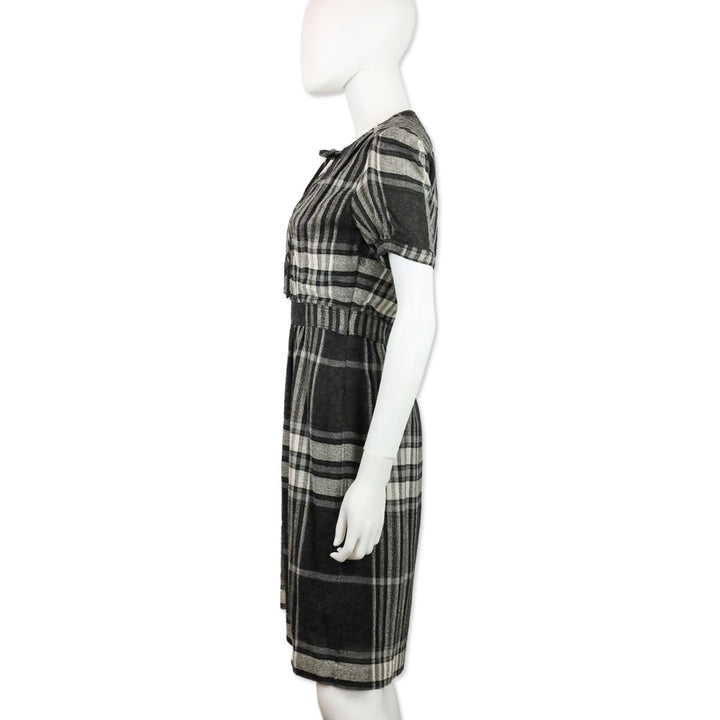 Burberry Brit Black Check Crepe Wool Keyhole Midi Dress