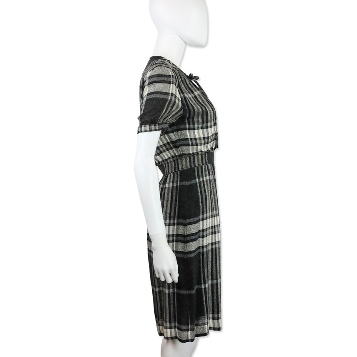 Burberry Brit Black Check Crepe Wool Keyhole Midi Dress